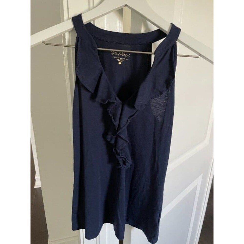 Lilly Pulitzer Shay Ruffle Top Navy XXS